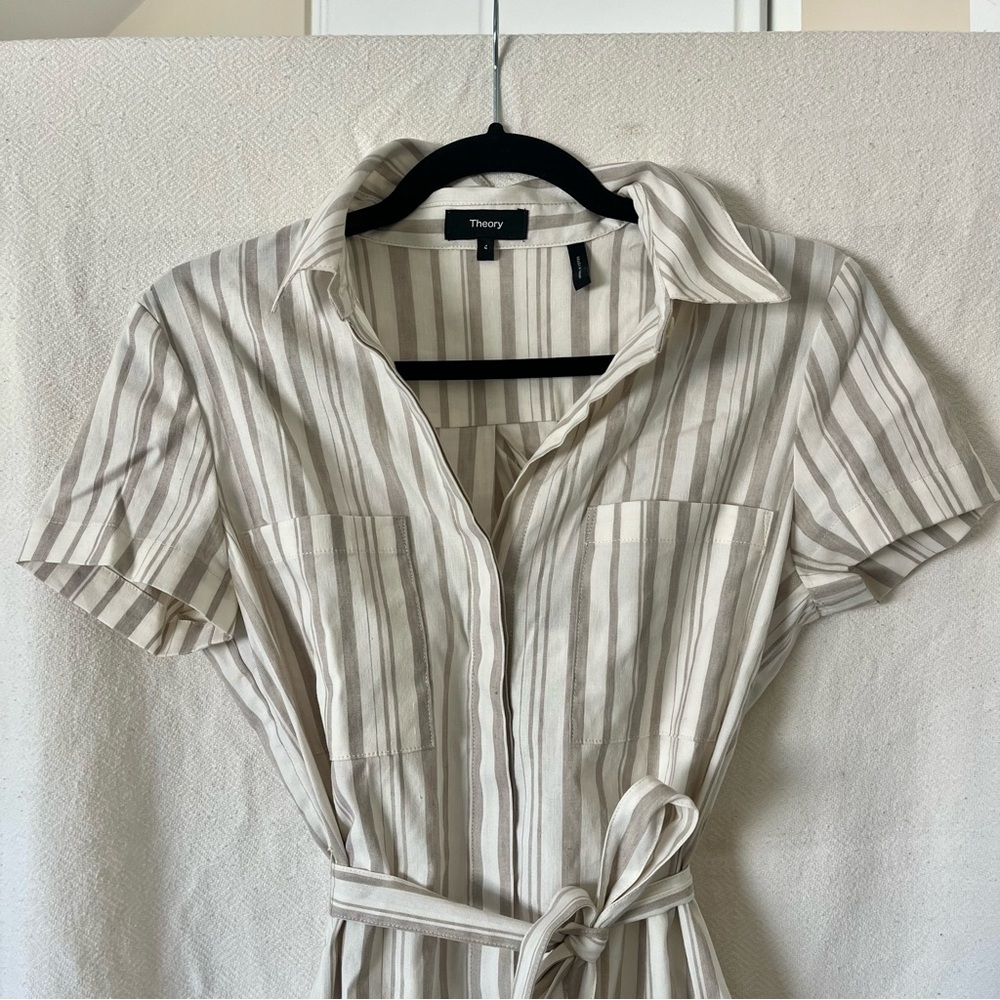 Theory Striped Belted Linen Shirt Dress 4